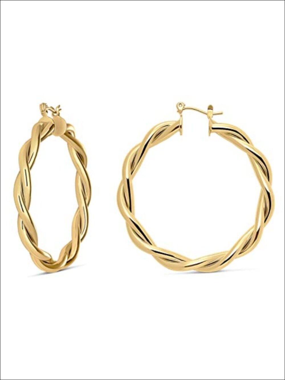 Twisted Hoop Earrings Women Hypoallergenic 14K Gold Plated 2" Statement